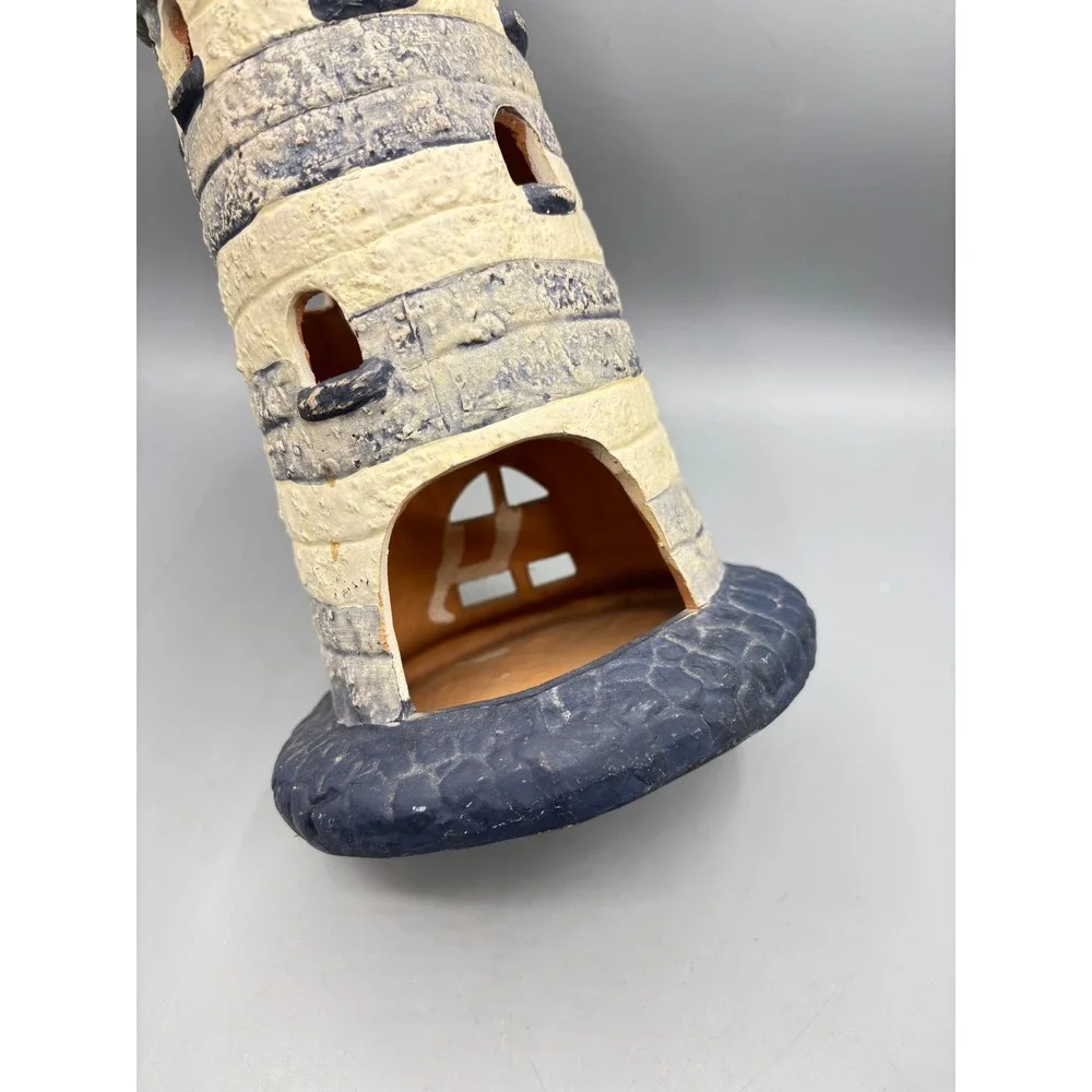 Nautical Coastal Ceramic Lighthouse Candle Holder Tealight Lantern Terracotta‎